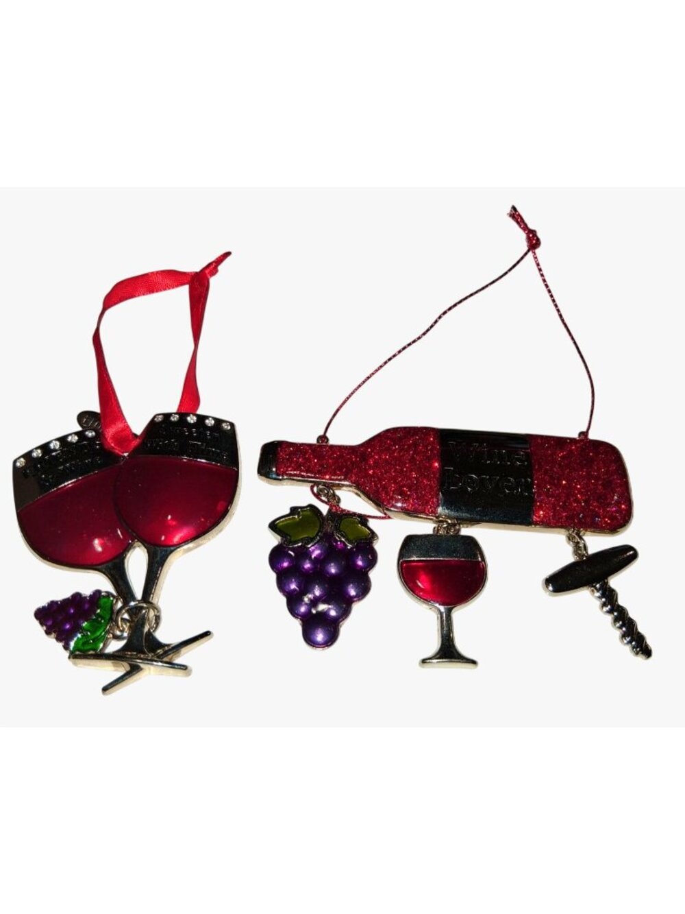 Wine-Themed Christmas Ornaments Set Of 2 - Friends & Wine Sweeter With Time & Wi